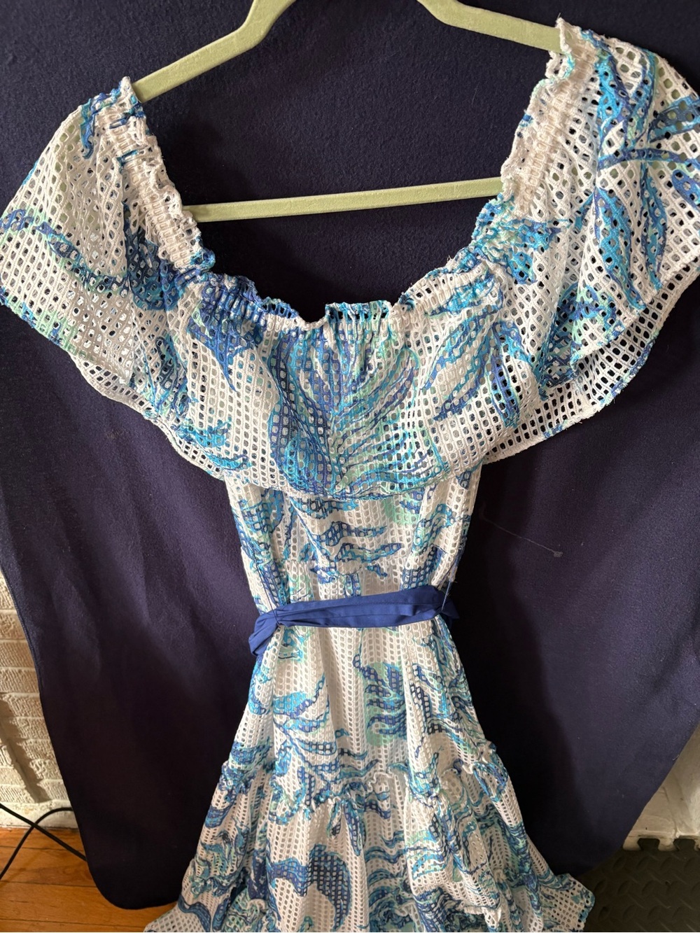 Lilly Pulitzer White Dress with Blue Floral Print One-Shoulder